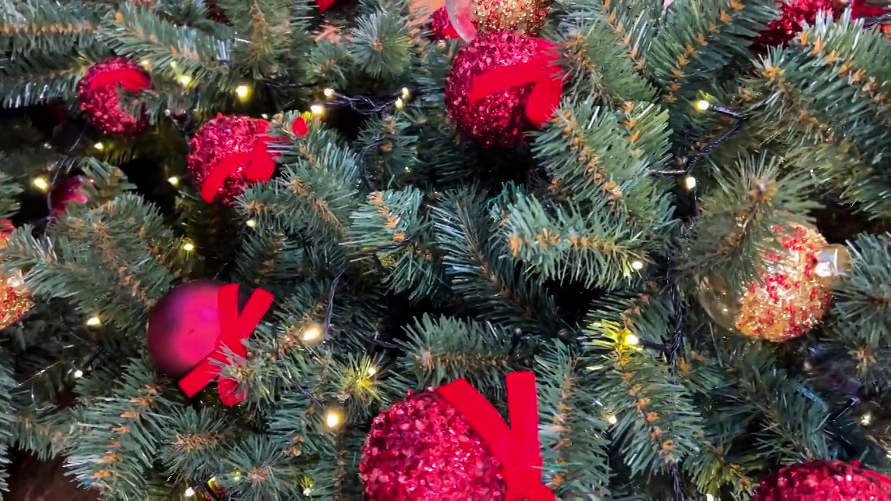 圣诞树在街上装饰新年。俄罗斯莫斯科，2021年12月19日视频下载