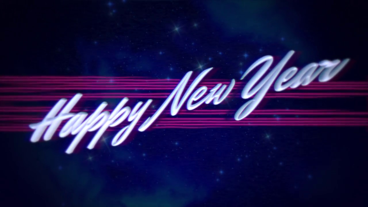 新年快乐，粉色线条和80年代风格的星空视频下载