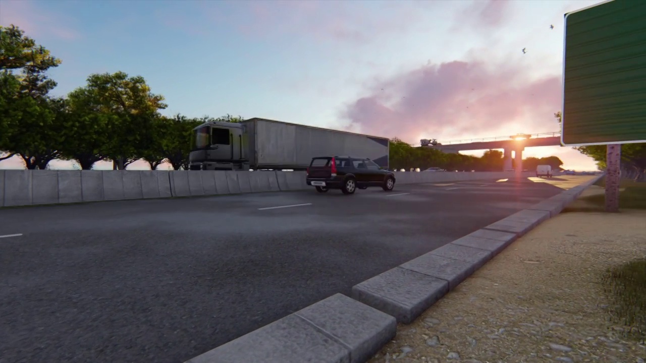 欢迎来到维戈，欢迎来到维戈高速公路上的路标。高速公路场景动画视频下载