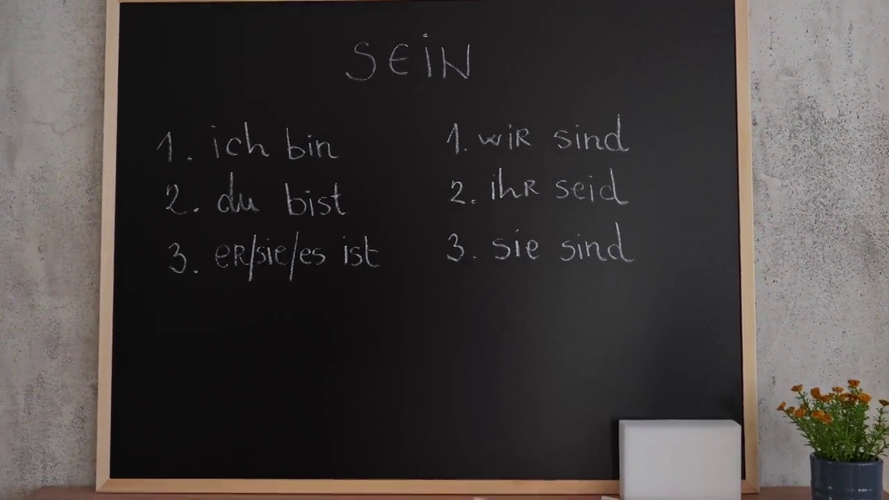 “Sein”动词的现在时(Präsens)写在黑板上视频下载