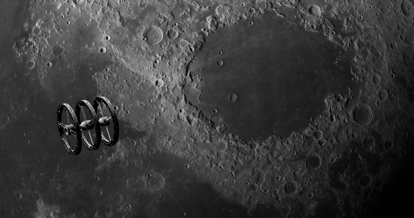 宇宙飞船飞越月球表面。母马Crisium视频下载