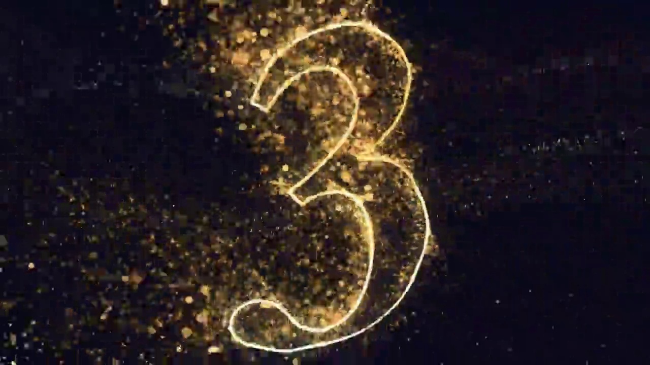 黑色背景上的4k金色数字倒计时，闪闪发光的新年庆祝活动视频下载