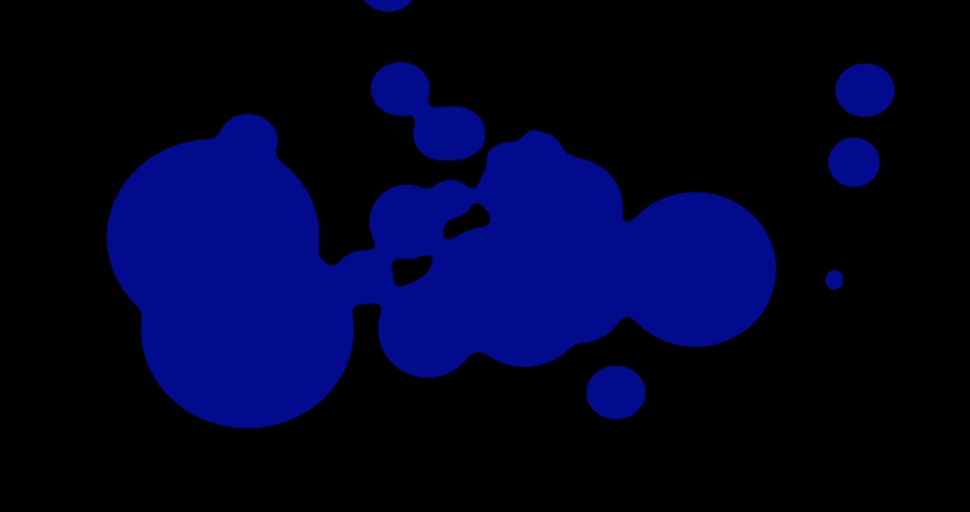 3d抽象蓝色Metaballs背景，圆形液体颗粒混合在一起的黑色背景，3d抽象背景与熔融蜡滴合并，并在液体中飞散滴视频下载