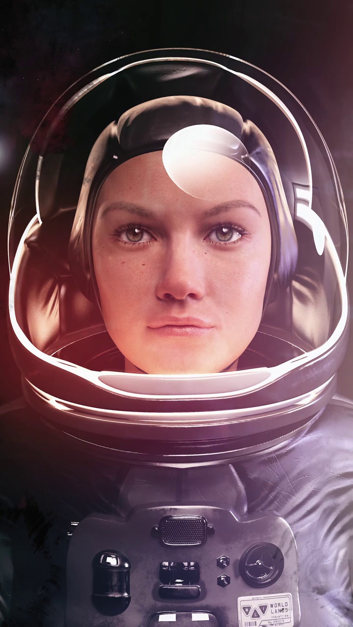 女性宇航员的肖像系列在太空，3d运动与墨水效果。视频下载