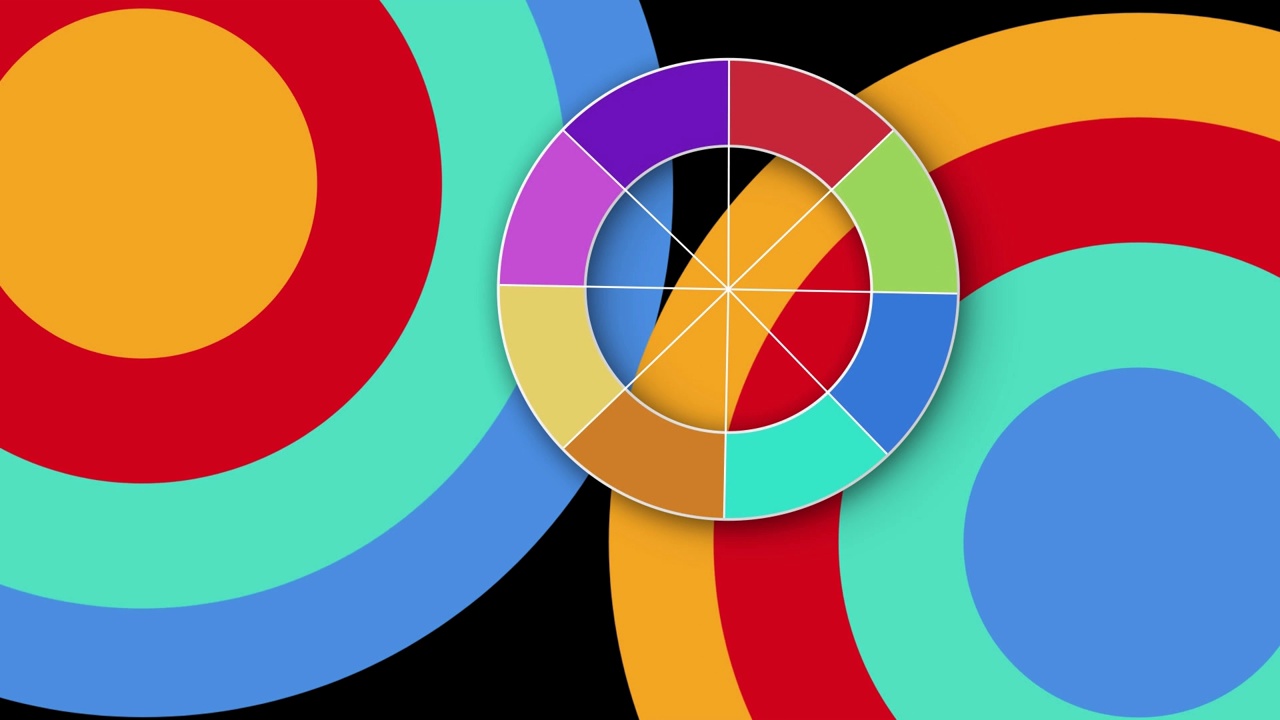 在黑色背景上的多个彩色移动圆圈的动画视频下载