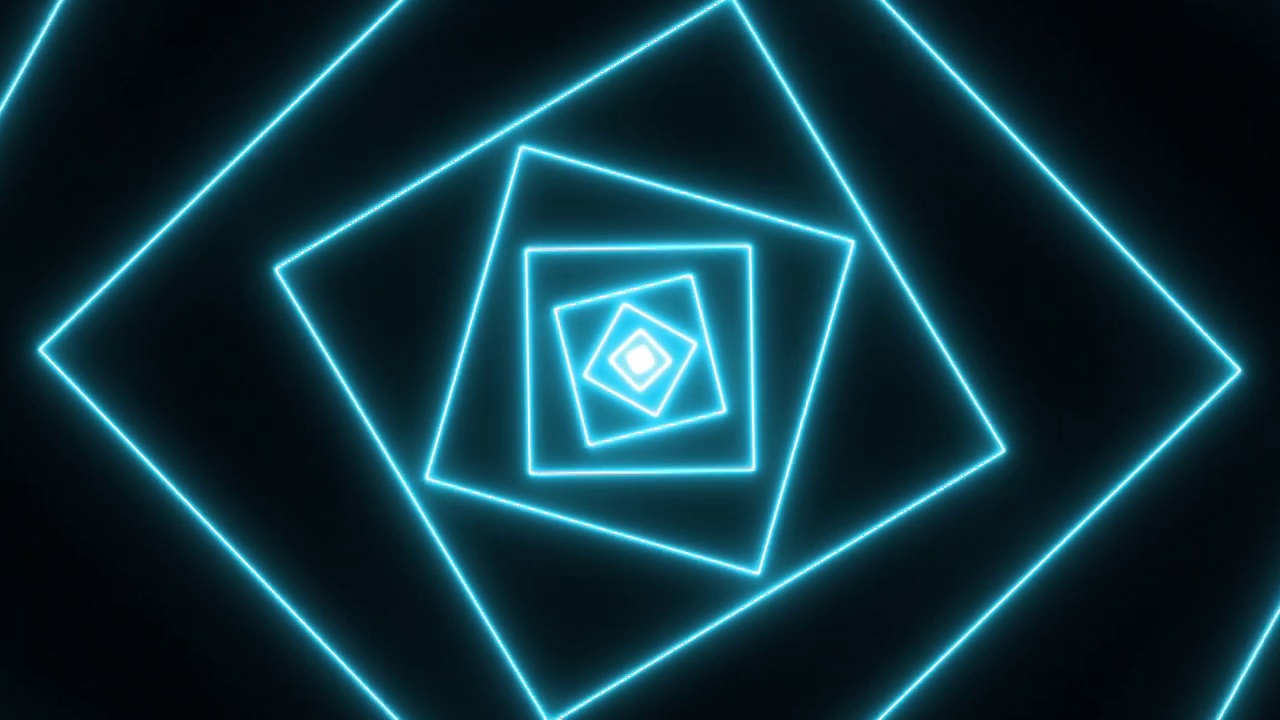 4K抽象广场霓虹灯线无限放大VJ循环背景循环动画。渲染霓虹灯抽象未来高科技运动背景。视频素材