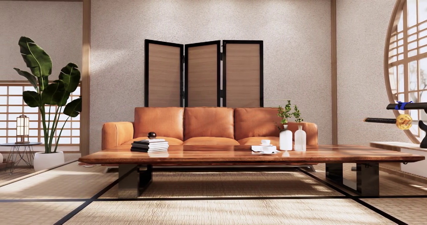 卧室，日本极简主义风格。三维渲染视频下载