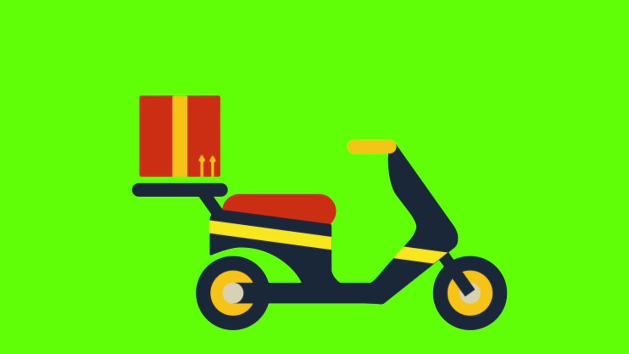 在一个绿色的屏幕背景上的一个摩托车与送货箱的动画视频素材
