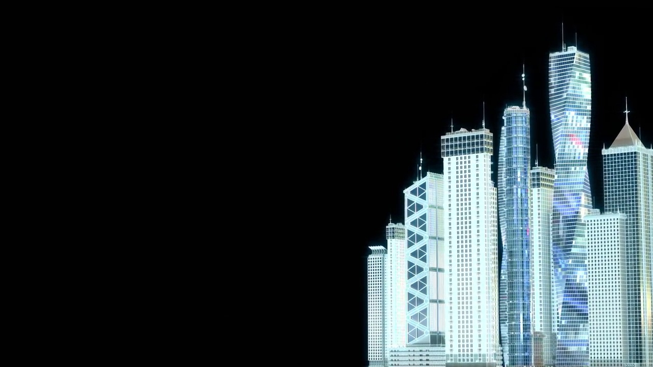 城市建筑与突出网格线框黑色，孤立视频下载