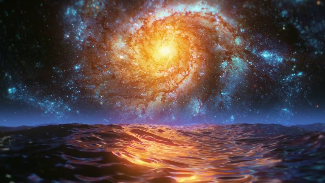 抽象的梦幻海景在夜晚和银河的背景视频下载