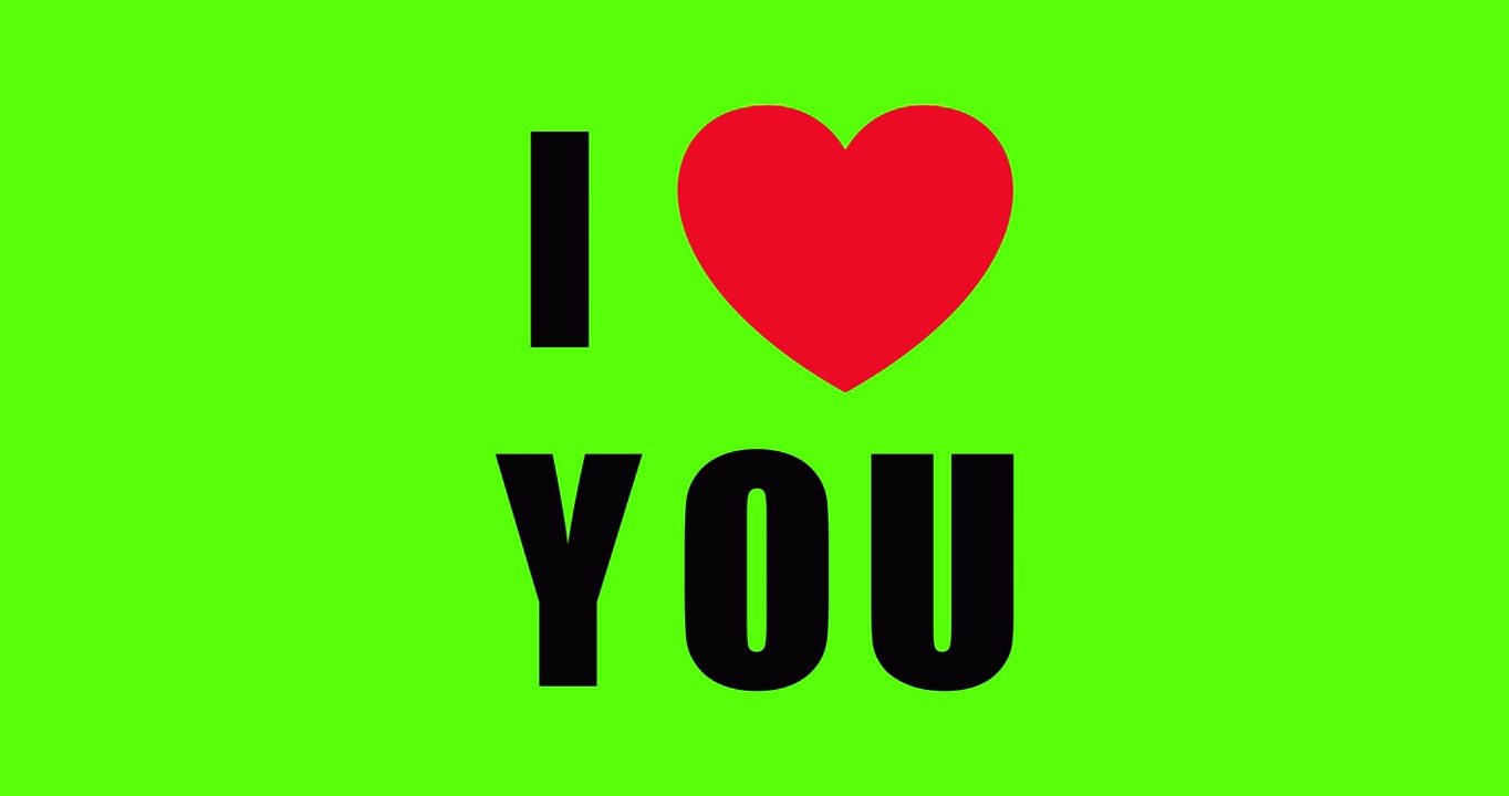 我爱你。情人节的动画。贺卡。绿色的屏幕。4 k视频下载