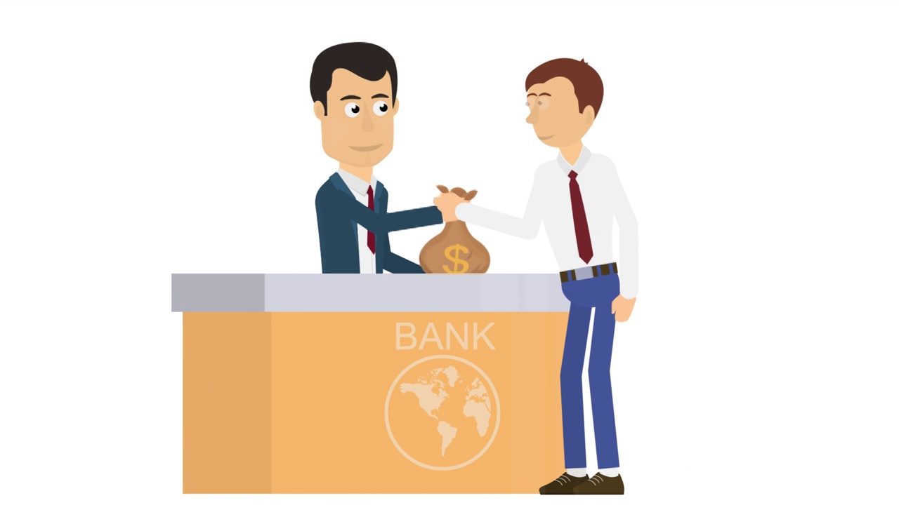 银行家。银行贷款动画。卡通视频下载