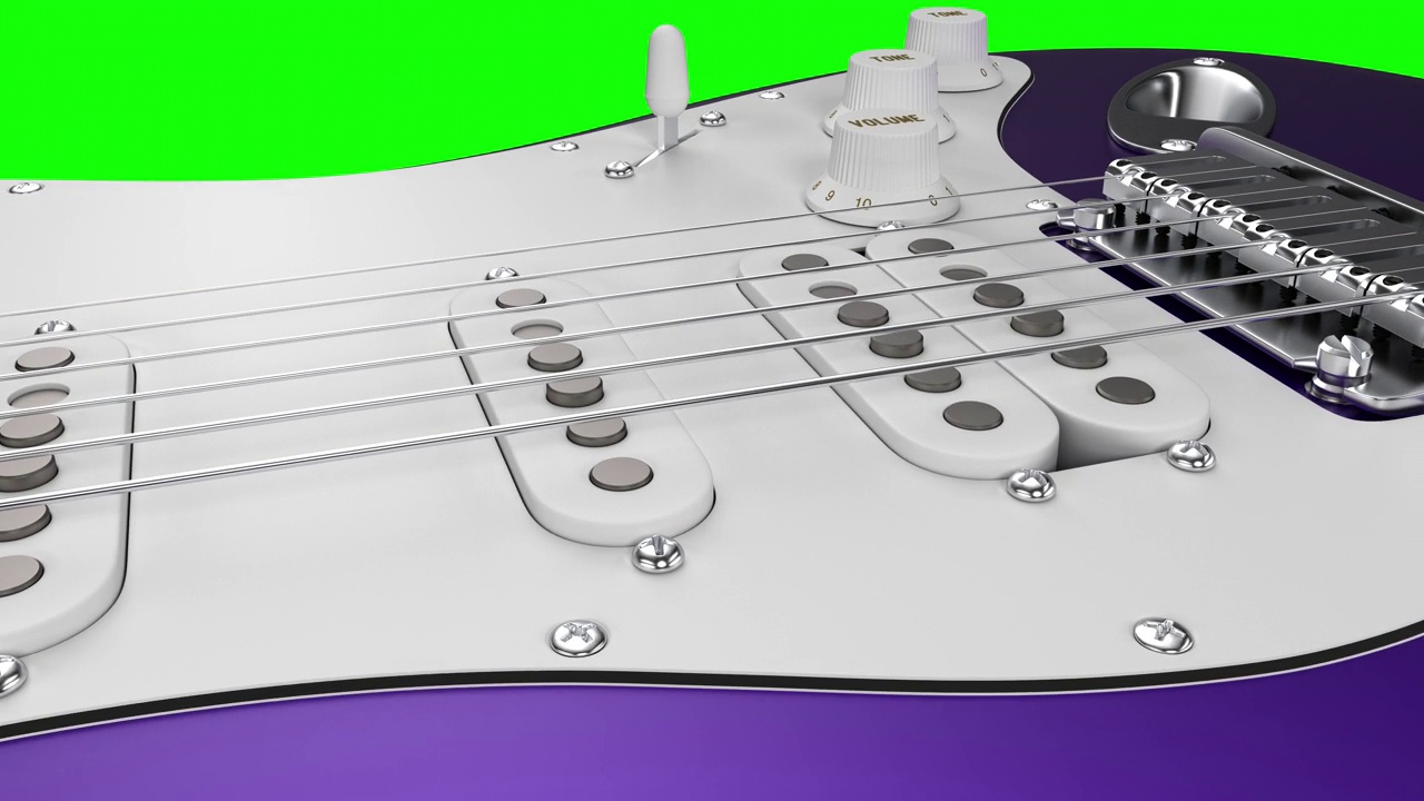 美丽闪亮的紫色电吉他慢慢飞。阿尔法通道。视频下载