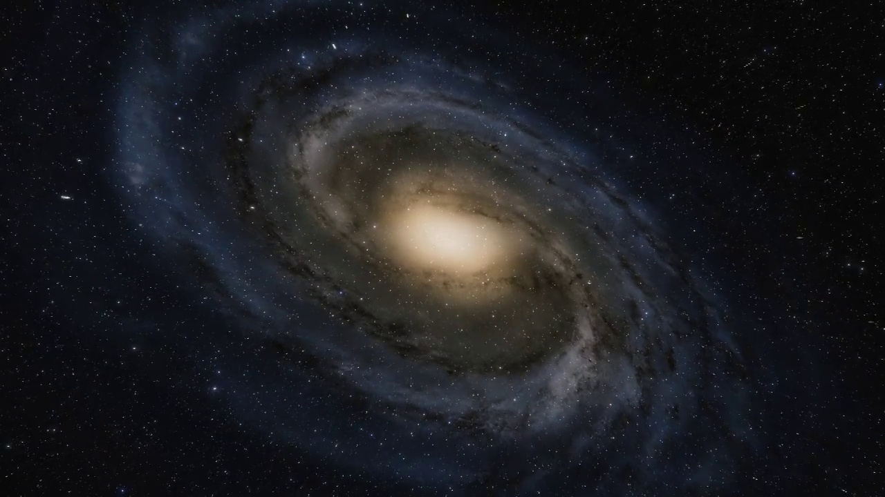 星际飞船在太空中以光速飞行在银河系中心附近。仙女座星系中有数十亿颗恒星。高度详细的4k电影模型的星系和星臂视频下载