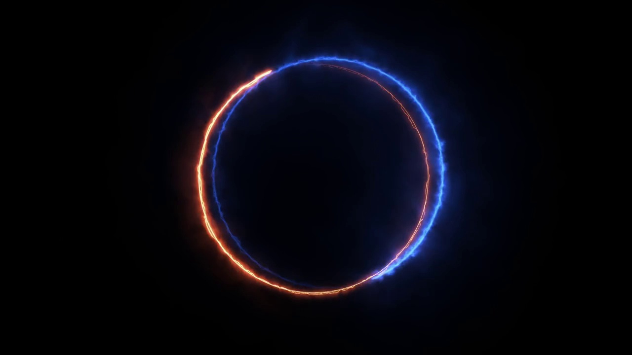 蓝色和橙色发光旋转的圆圈视频素材