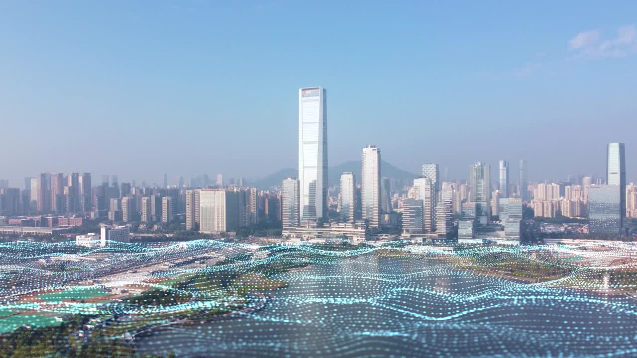深圳市南山区天际线与科技大数据概念。深圳,中国视频素材