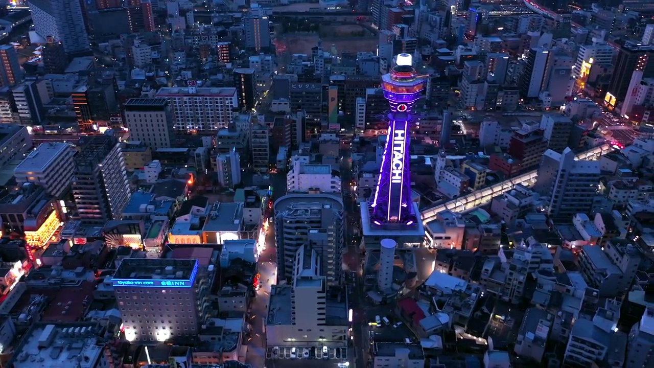 日本大阪夜间鸟瞰图。视频素材