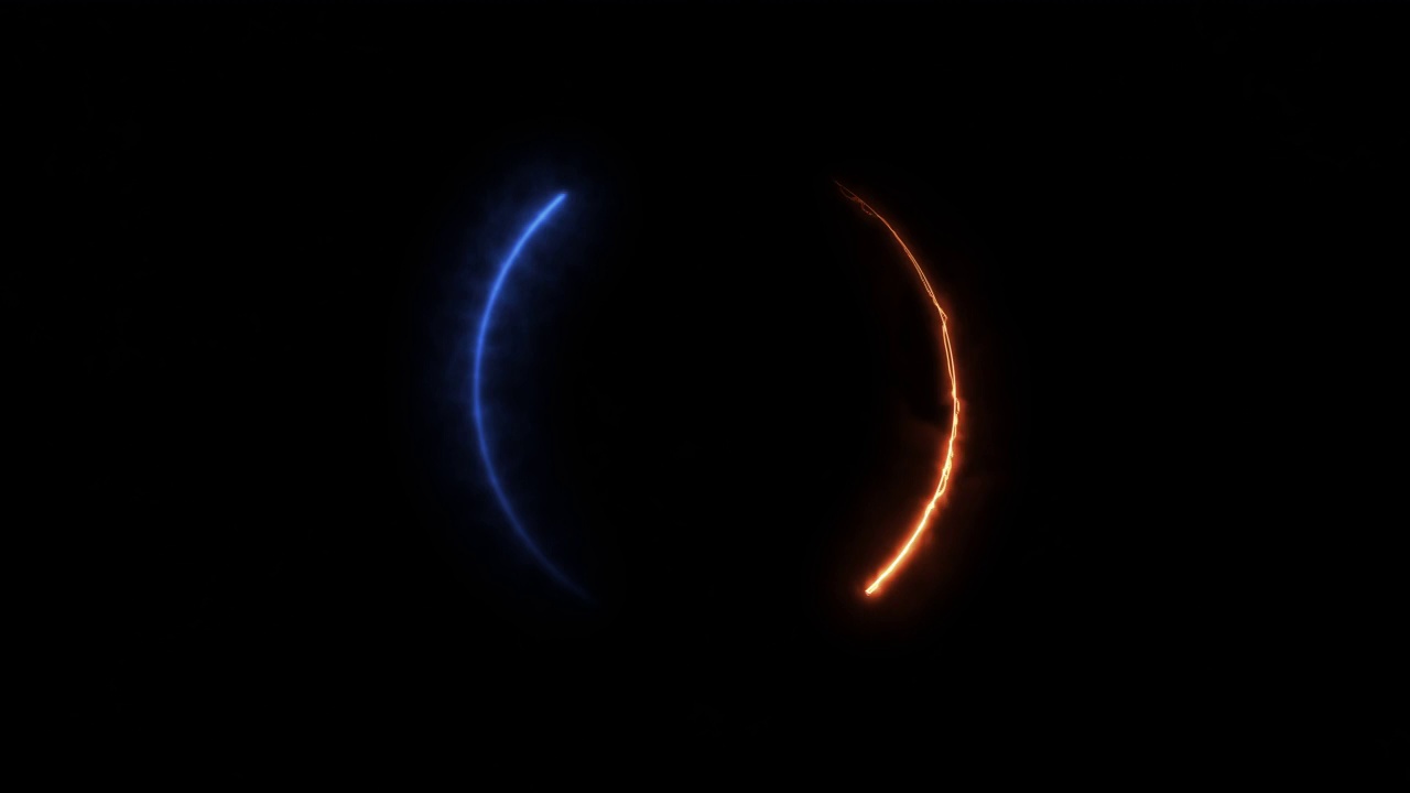 蓝色橙色旋转发光曲线在圆形动画-循环4K视频素材