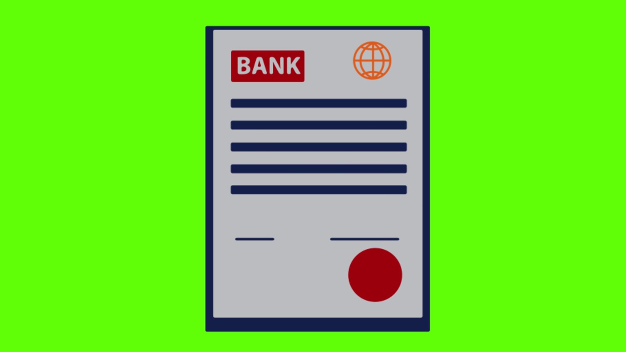 银行文件在绿色屏幕背景上的动画视频下载
