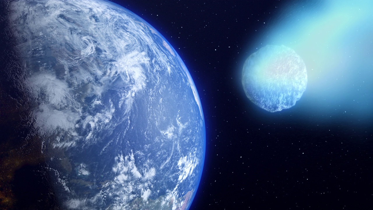 小行星，彗星，发光的陨石，与地球相撞视频素材