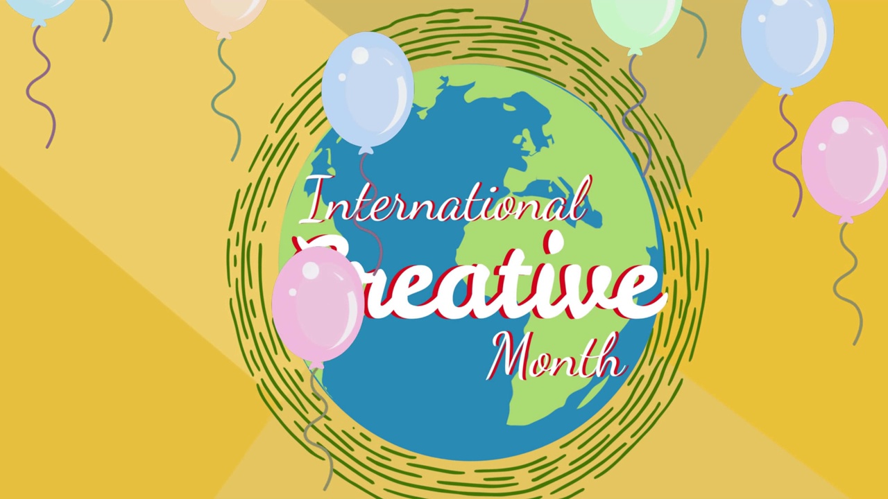 气球的动画和国际创意月文本在全球气球视频下载