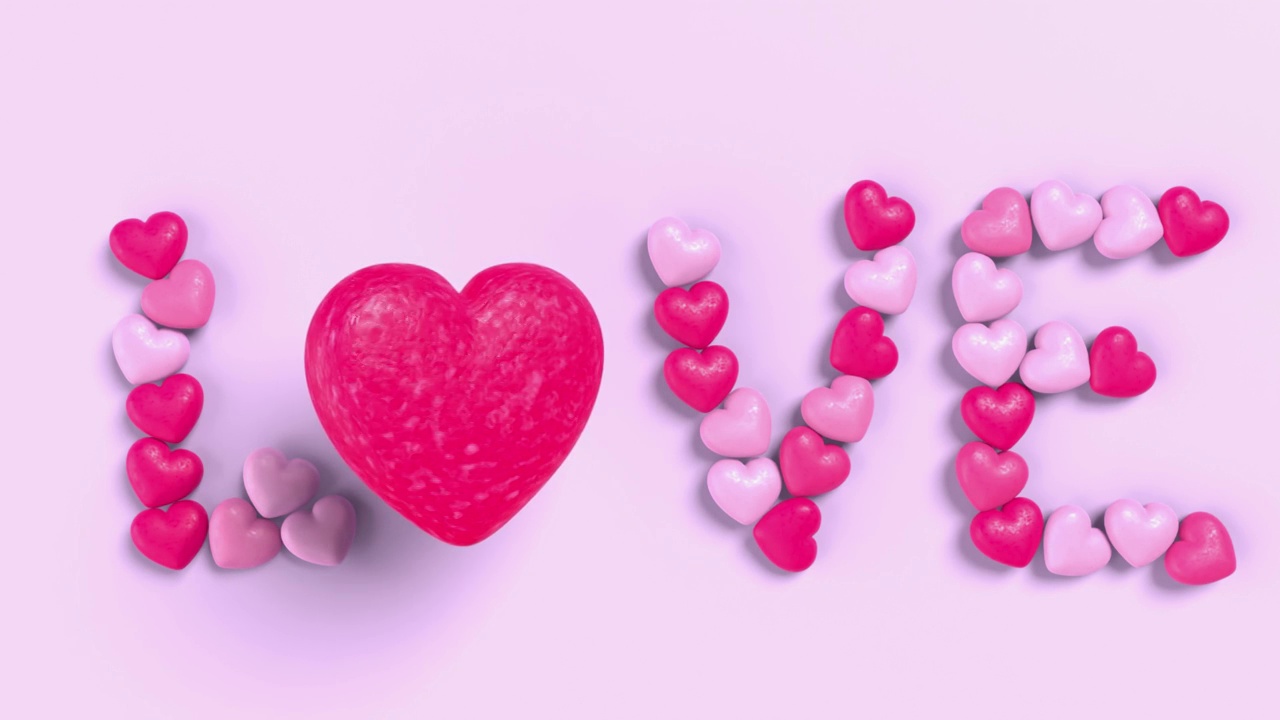 摘要情人节贺卡背景，而彩色的心糖果创造爱的文本在4K分辨率视频下载