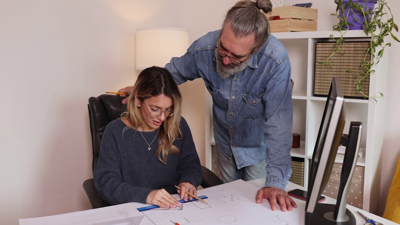 成熟的父亲帮助女儿准备建筑学考试视频下载