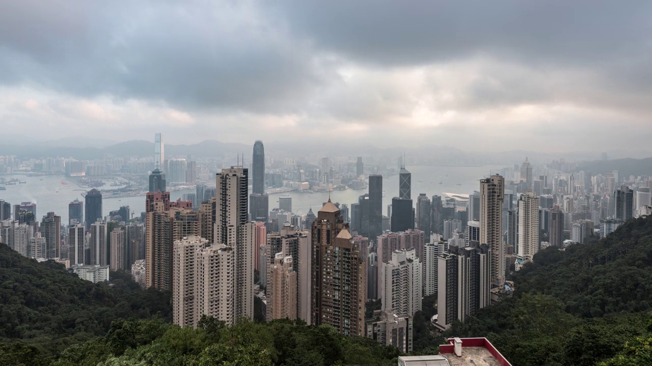 香港维多利亚山黎明时分的延时摄影视频下载