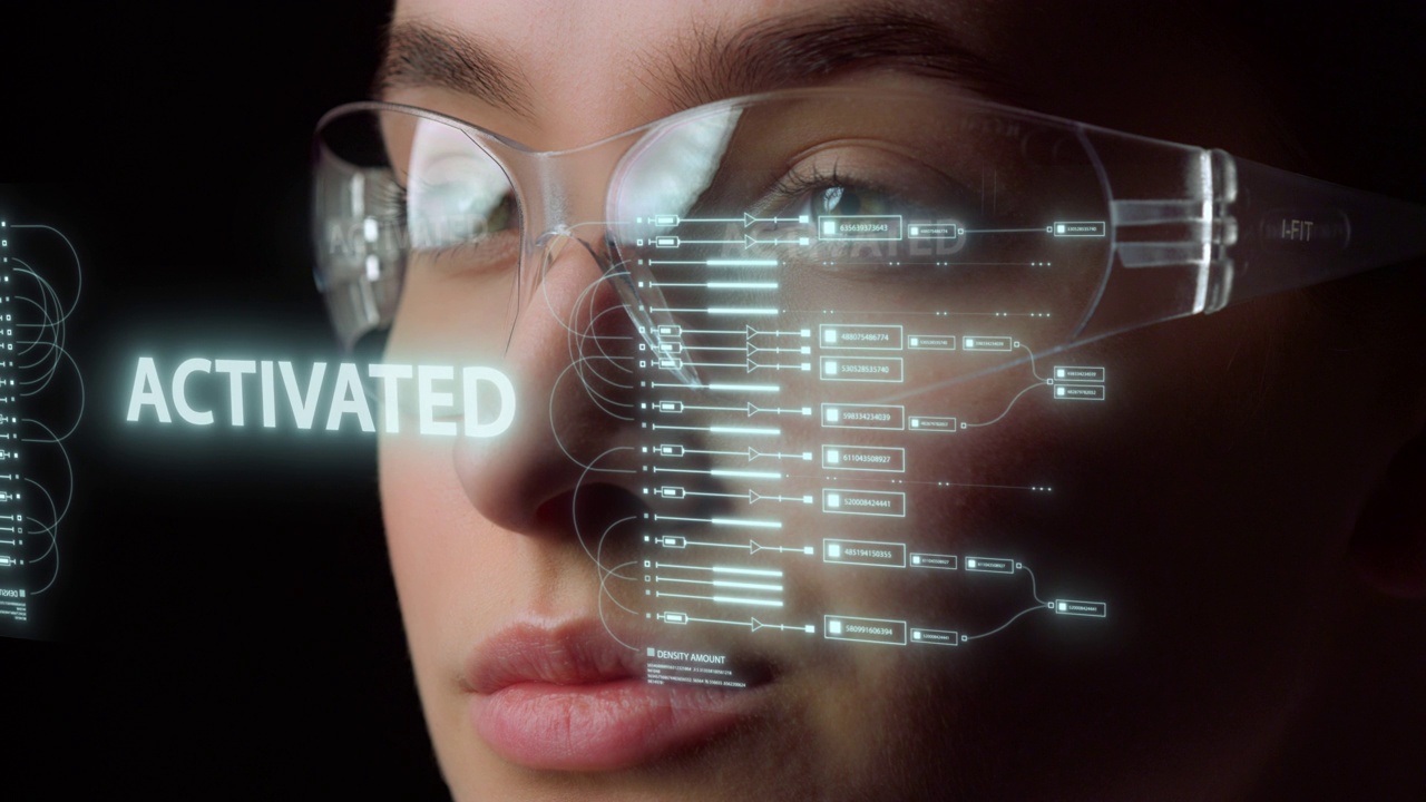 系统中未来眼镜图全息视觉女子分析连接视频下载