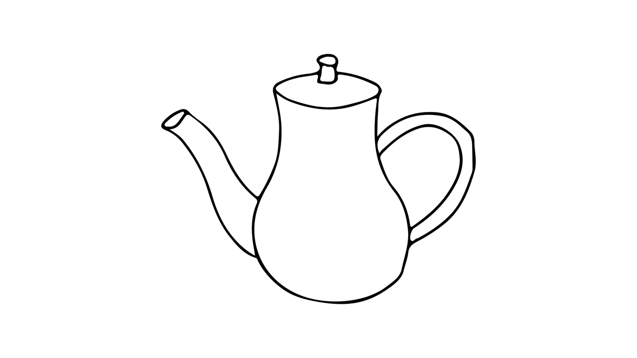 咖啡壶涂鸦图标动画在白色背景。咖啡壶插画手绘视频。涂鸦茶壶插图视频视频下载