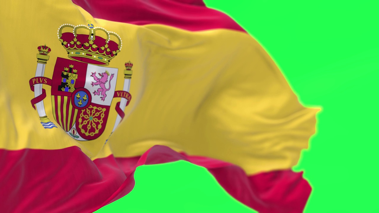 绿色的屏幕上，西班牙国旗孤立地挥舞着视频素材
