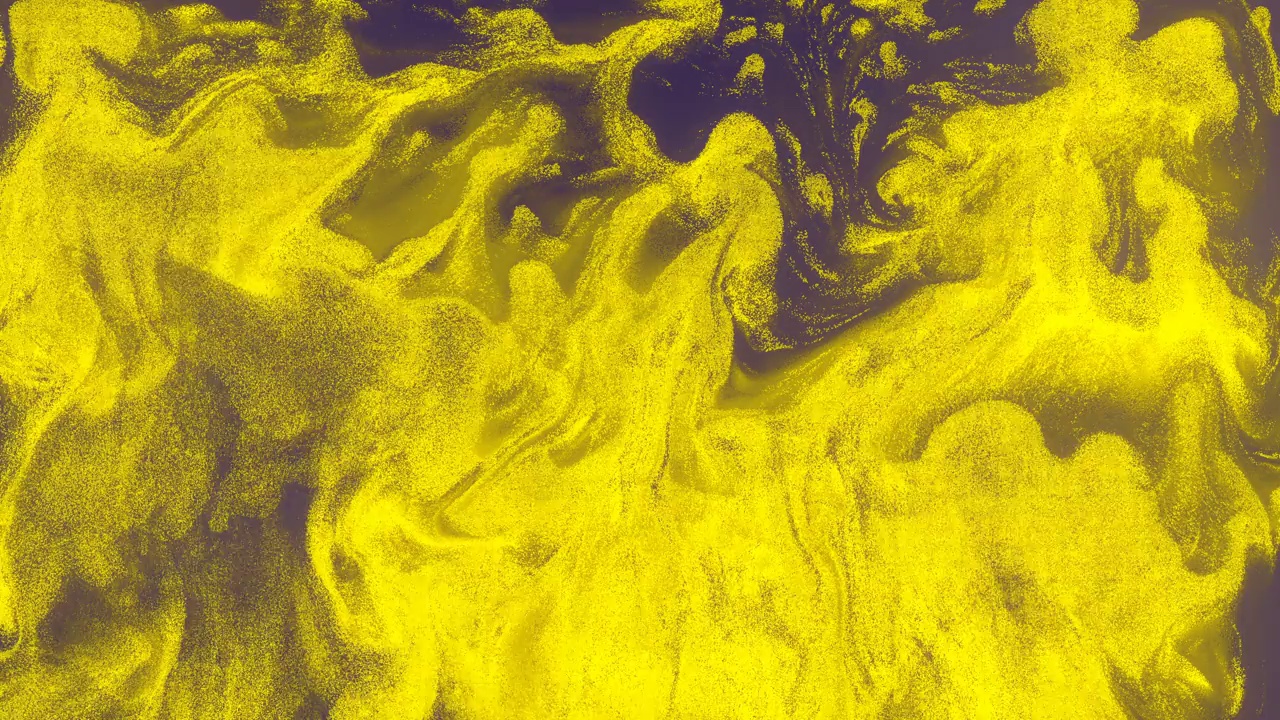 黄色的水滴在水中混合，慢动作。流体粒子创作背景。现代三维渲染数字动画。4K超高清分辨率视频下载