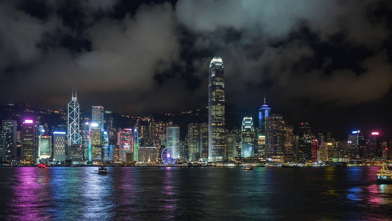中国香港，维多利亚港和香港天际线的时间推移视频下载