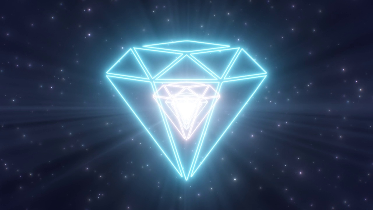闪光水晶宝石钻石宝石形状轮廓霓虹灯隧道- 4K无缝VJ循环运动背景动画视频下载