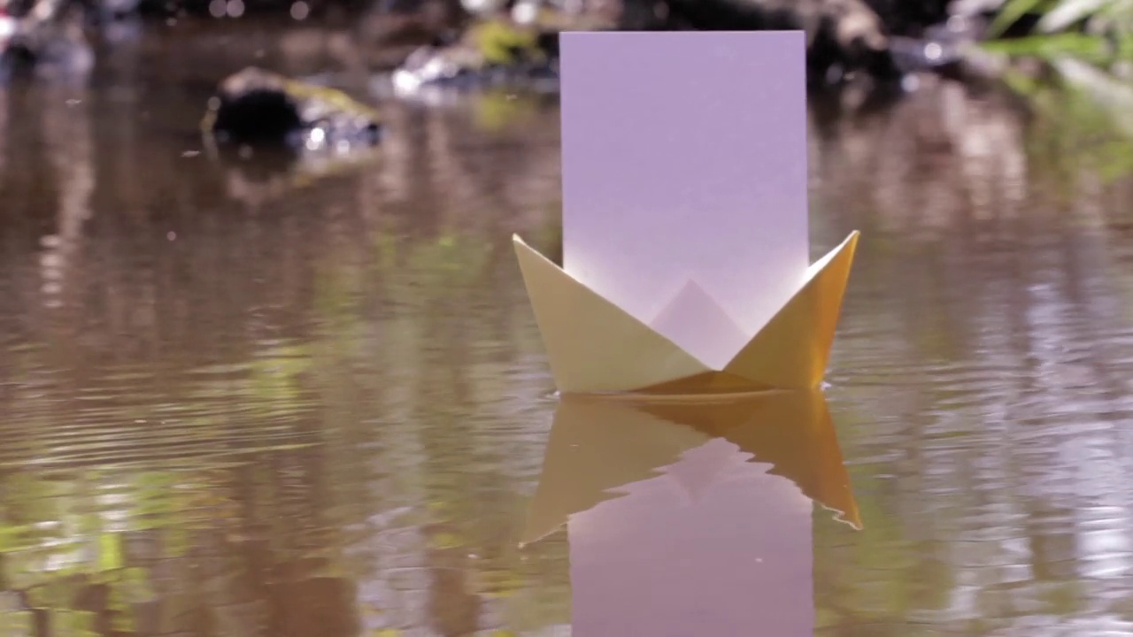 纸船漂浮在浅水上飞过飞虫视频下载