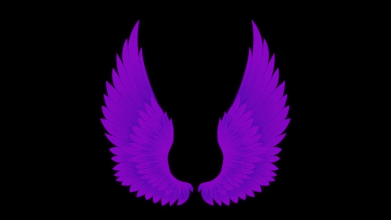 动画紫色翅膀孤立在绿色背景上。视频素材