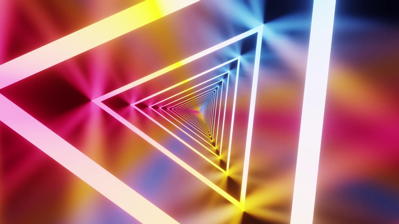 VJ环背景旋转三角形霓虹灯与不同的颜色视频素材