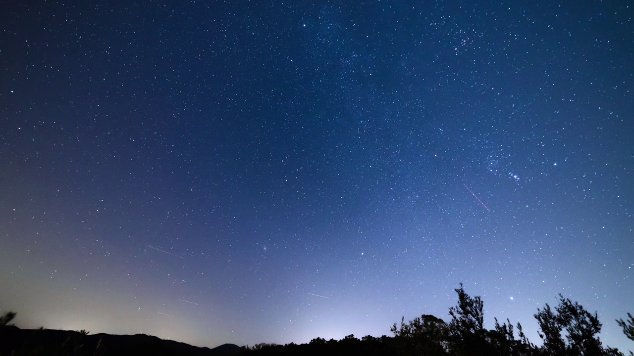 夜晚的星星和银河系在托斯卡纳山脉后面移动视频素材