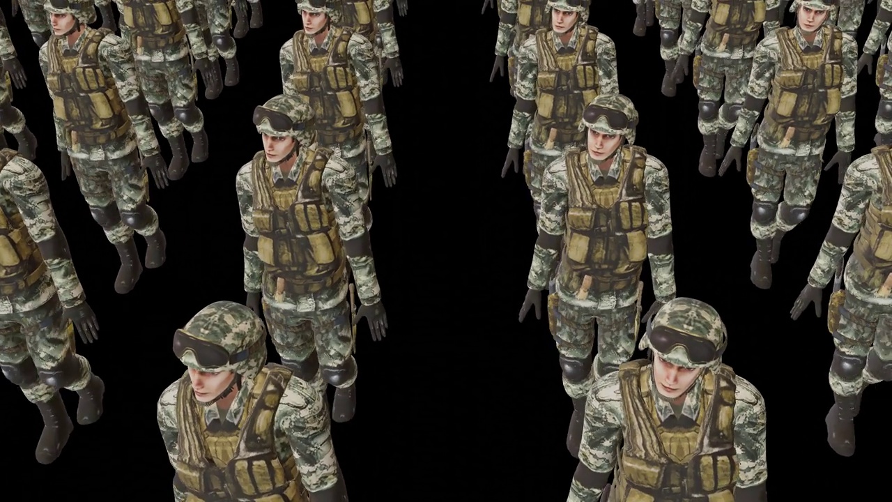士兵军事部队概念3D渲染动画，高视角视角视频下载