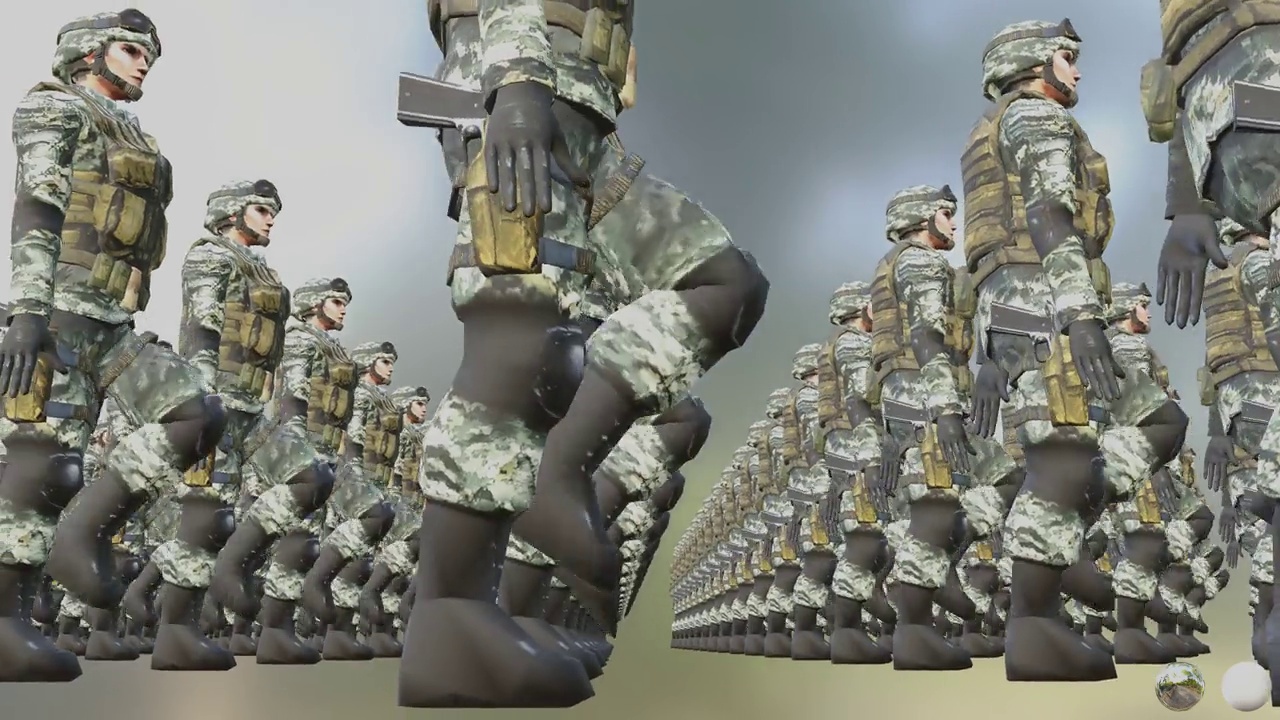士兵部队概念3D渲染动画，侧视图，低角度视频下载