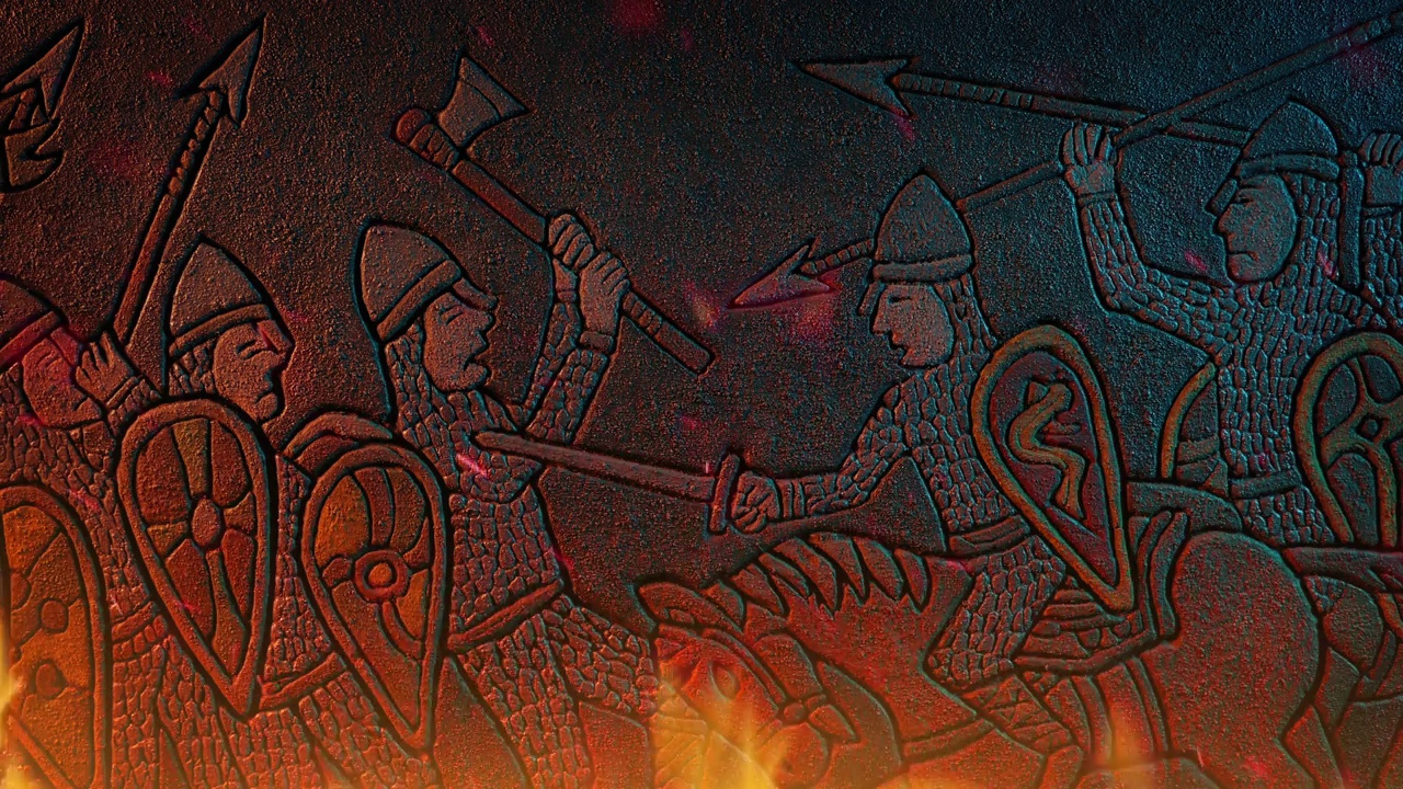 中世纪士兵在火中搏斗石雕视频素材