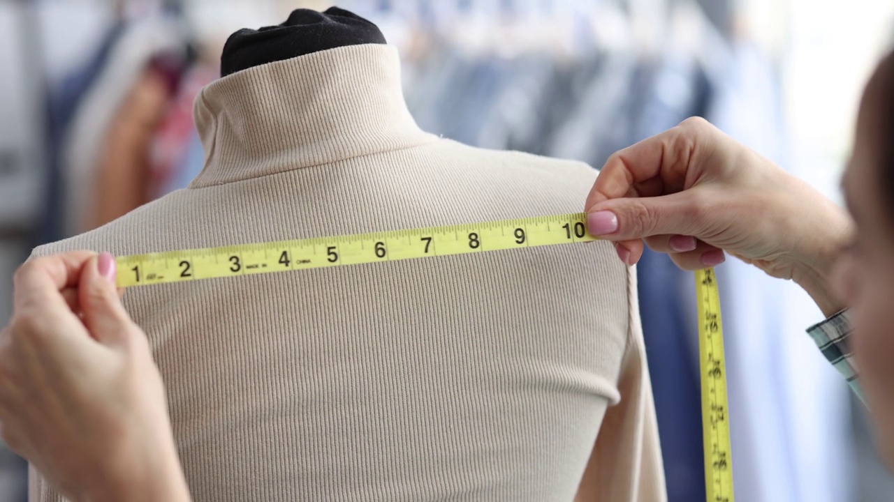 女裁缝为人体模特的特写量尺寸视频下载