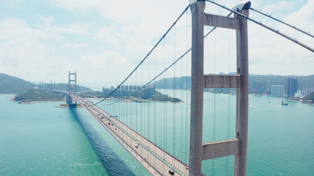香港青马大桥的无人机照片视频素材