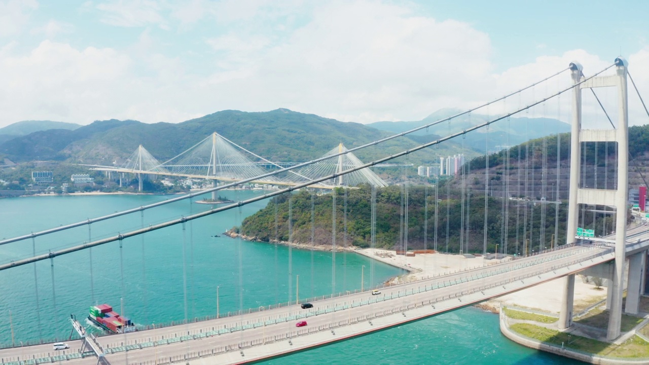 香港青马大桥的无人机照片视频下载