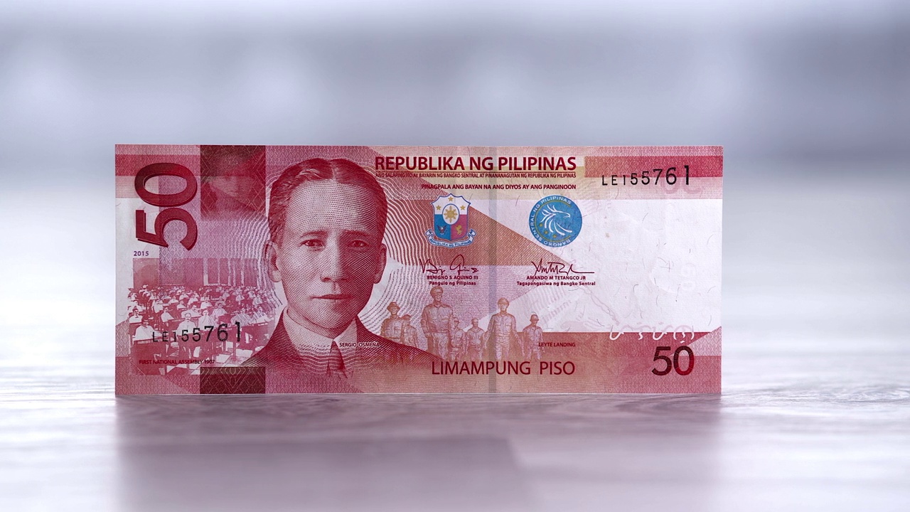 菲律宾五十比索纸币的特写视频下载