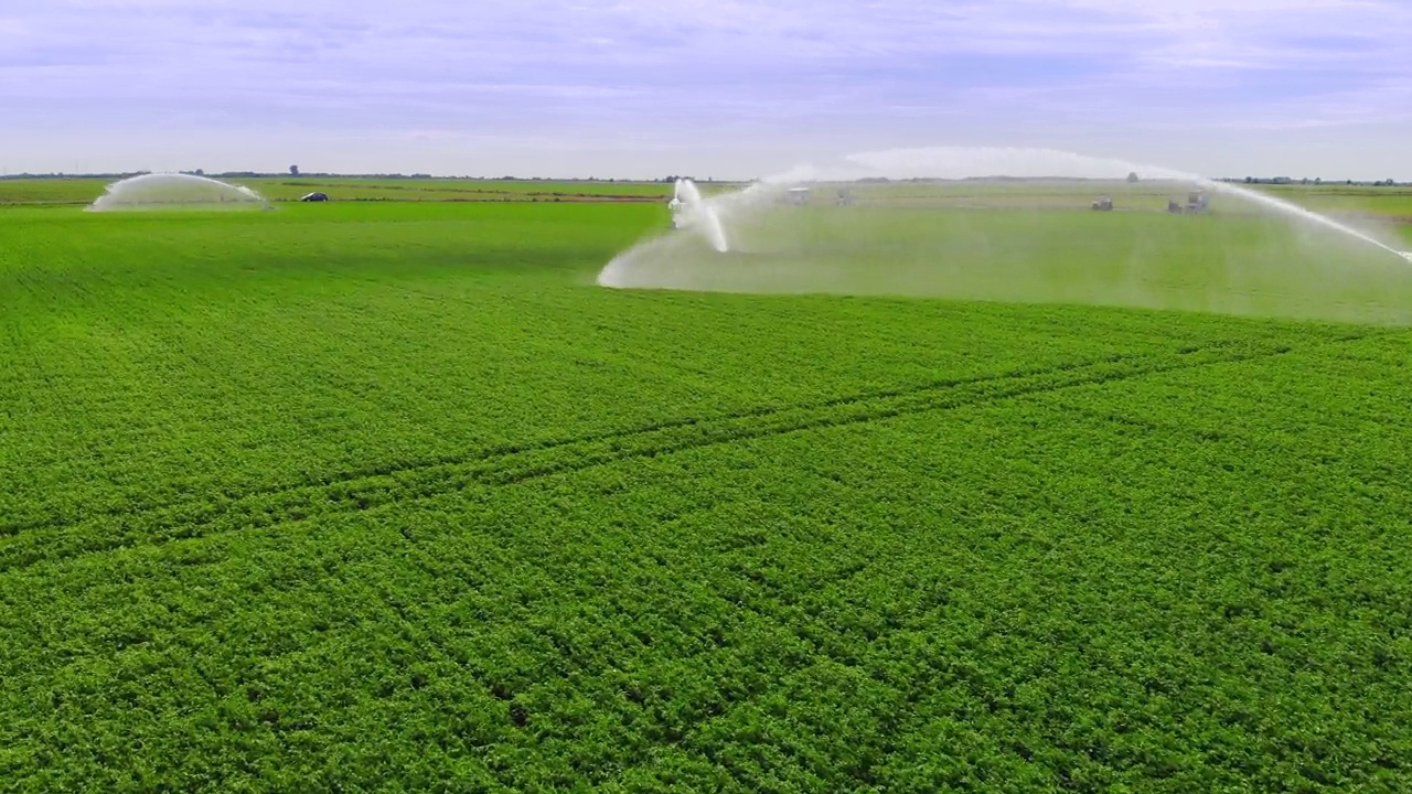鸟瞰图灌溉系统灌溉农田视频下载