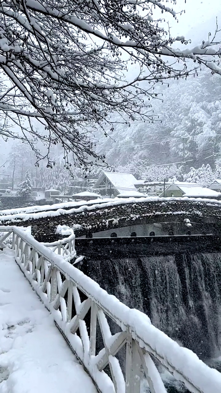 慢动作瀑布场景镜头在雪天视频下载