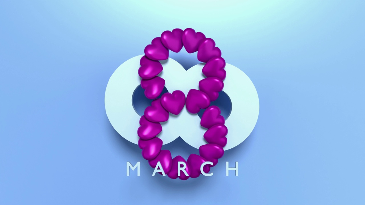 3月8日文本形成与心庆祝3月8日国际妇女节4K分辨率视频素材