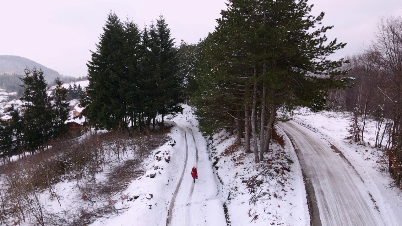 下雪天拉着小提琴走路的女人视频下载