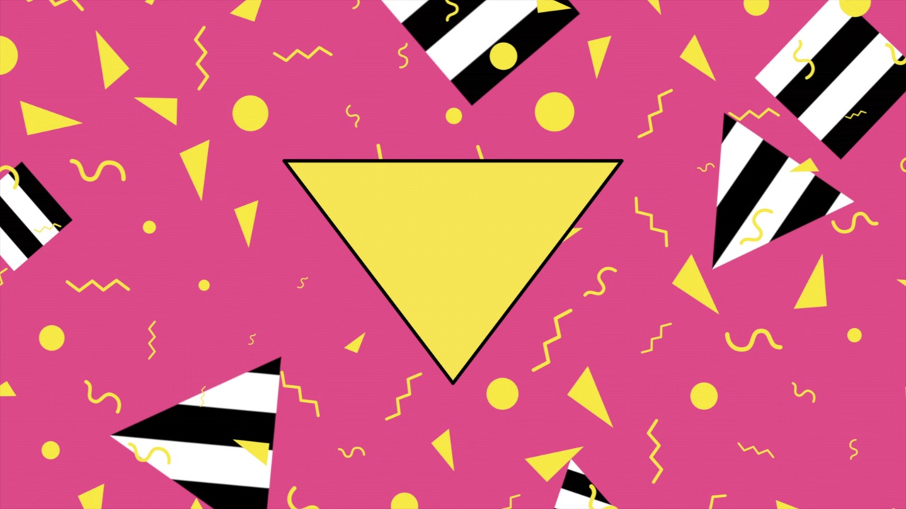 孟菲斯彩色条纹三角形和之字形视频下载